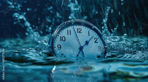 Clock under water shows the time from five to twelve background photo