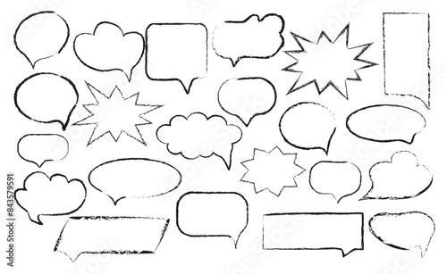 Grunge texture. Charcoal doodle pencil speech doodle set. Coal communication frame collection, comic talk balloon Hand drawn charcoal