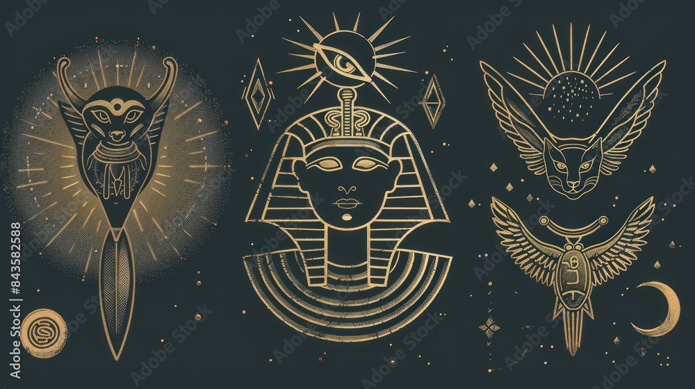 Obraz premium Ancient Egypt vintage art hipster line art Illustration vector with eye of horus