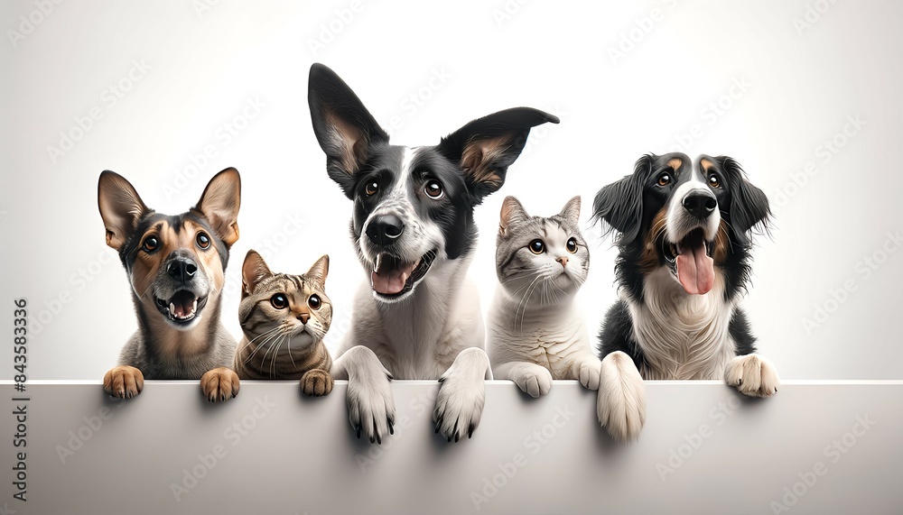 Dogs and cats peeking through the wall Dogs and cats peeking through the wall