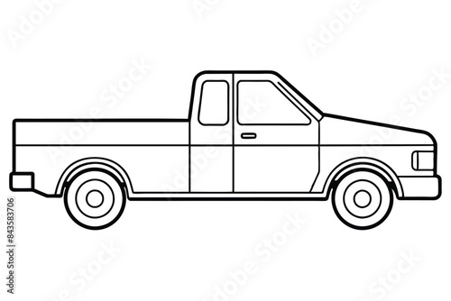 Truck side view line art vector illustration