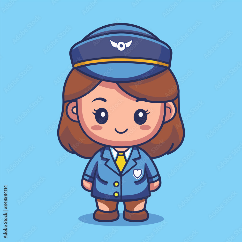 Cute Stewardess Cartoon Vector Illustration. People and professions. Cute Stewardess Cartoon Vector Illustration. People and professions.