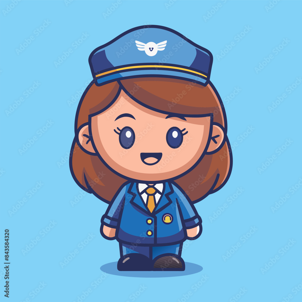 Cute Stewardess Cartoon Vector Illustration. People and professions. Cute Stewardess Cartoon Vector Illustration. People and professions.