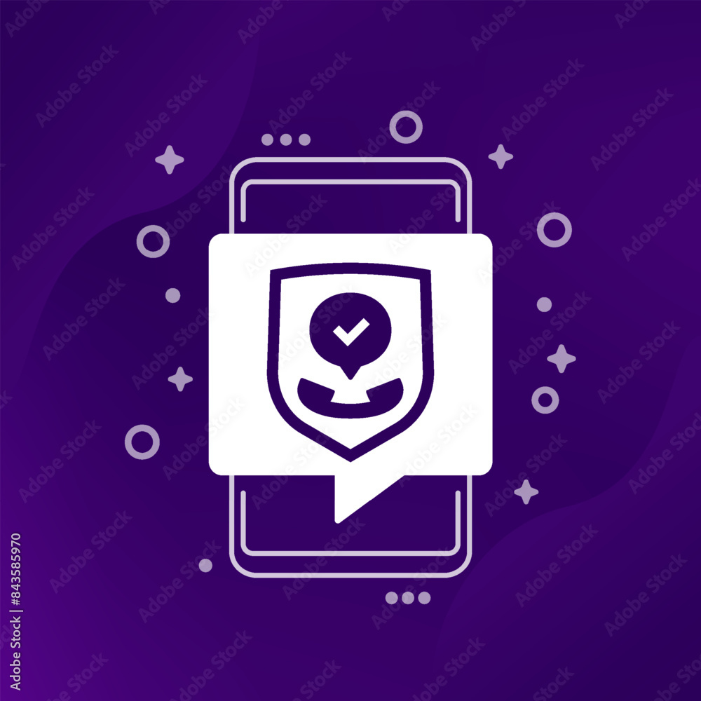 Secure call vector icon with phone and shield Secure call vector icon with phone and shield