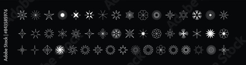 Vector set of minimalist design elements, futuristic shapes and geometric figures and stars - abstract background elements for branding, packaging, prints and social media posts..