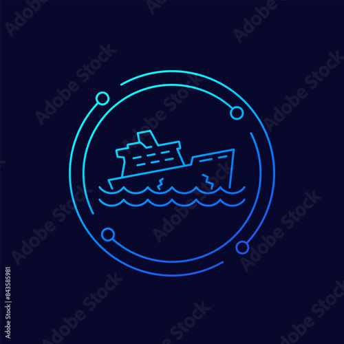 sinking ship icon, linear design