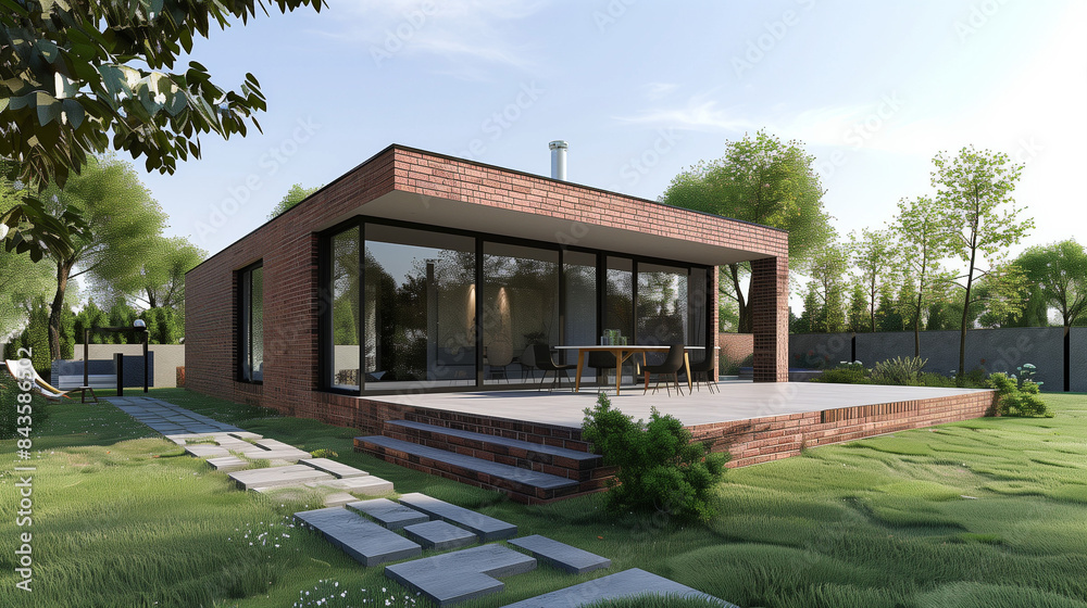 A modern single-family house with a minimalist design, attracting attention with its simplicity and functionality, which makes it an ideal example of harmony between architecture and the surroundings. A modern single-family house with a minimalist design, attracting attention with its simplicity and functionality, which makes it an ideal example of harmony between architecture and the surroundings.