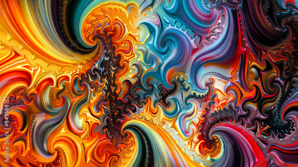 A colorful abstract painting with a swirl of colors and shapes. The painting is full of energy and movement, with the colors blending and overlapping in a dynamic way A colorful abstract painting with a swirl of colors and shapes. The painting is full of energy and movement, with the colors blending and overlapping in a dynamic way