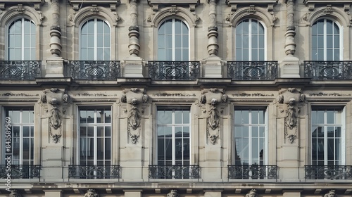8k image of a traditional office building in Paris, France, with classic Haussmannian architecture