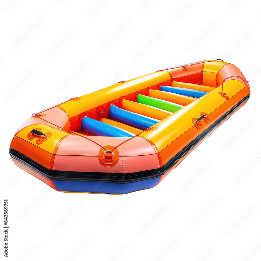 Durable Six-Person Orange and Blue Whitewater Raft with Colorful Accents for Rough Waters