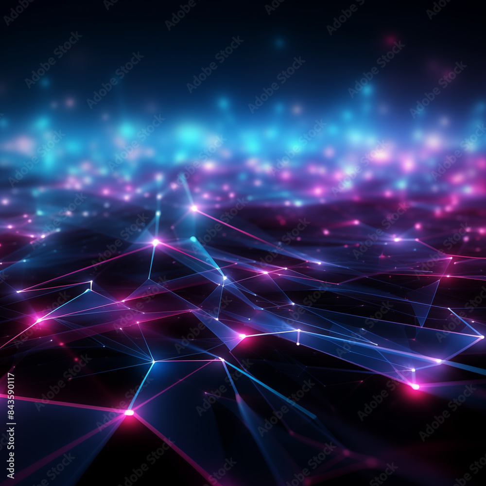 Obraz premium Futuristic Neon Light Streaks in a Digital Space, Immerse yourself in this captivating digital artwork showcasing a futuristic scene of neon light streaks. The vibrant neon pink and blue lines cascade