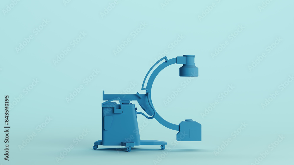 Blue hospital c arm scanner health care diagnostic device pale background side view 3d illustration render digital rendering Blue hospital c arm scanner health care diagnostic device pale background side view 3d illustration render digital rendering