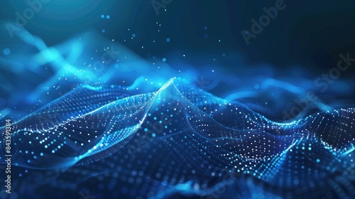 Abstract digital background with blue network waves and sparkling nodes