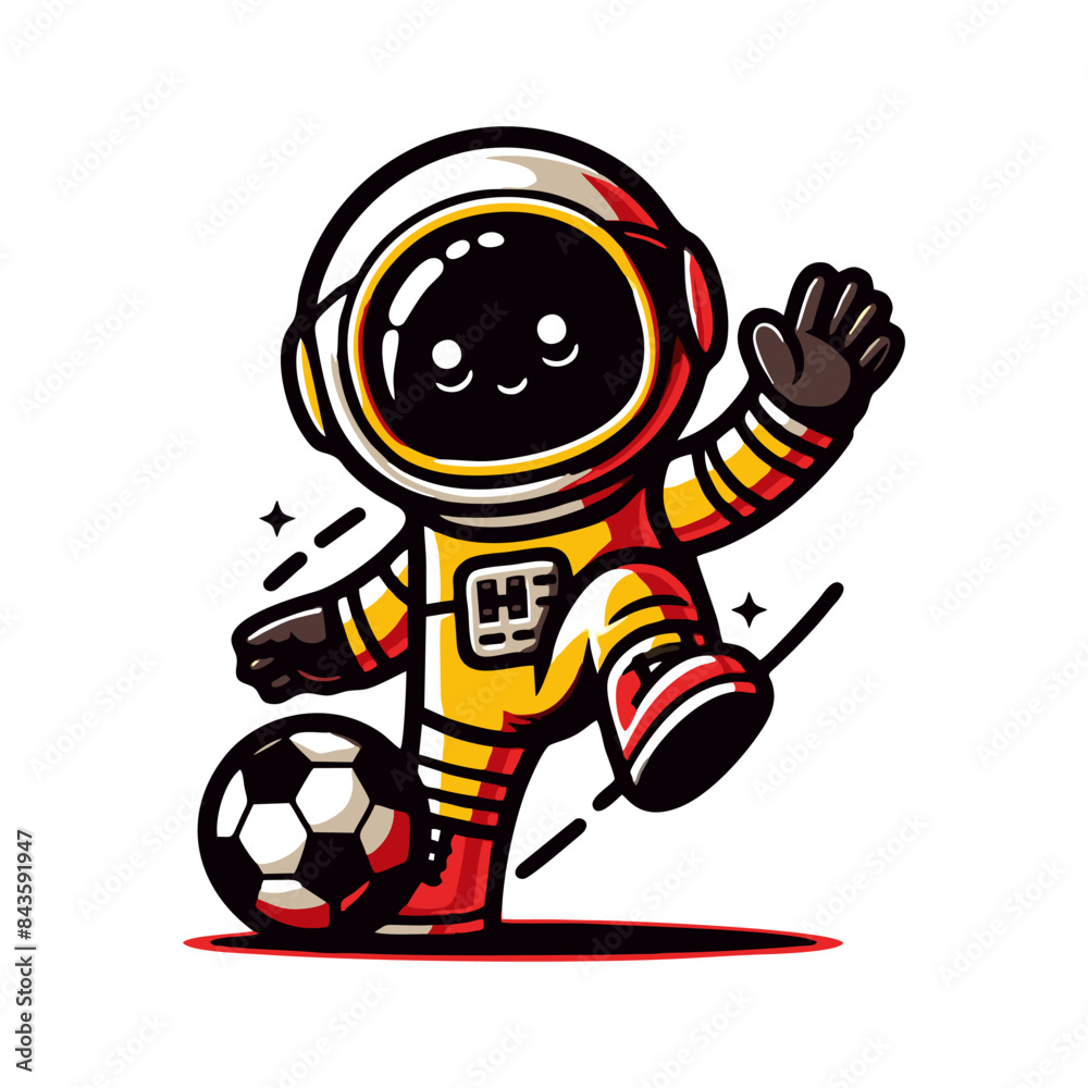 Obraz premium cute cartoon astronauts playing football. Cute Astronaut Playing Soccer Cartoon Vector Icon Illustration