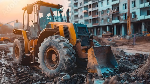 an 8k image of a skid-steer loader with a bucket attachment at a construction site. photo