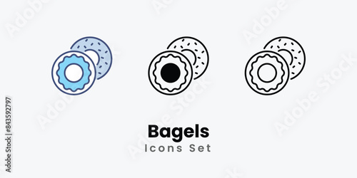 Bagels icons vector set stock illustration.