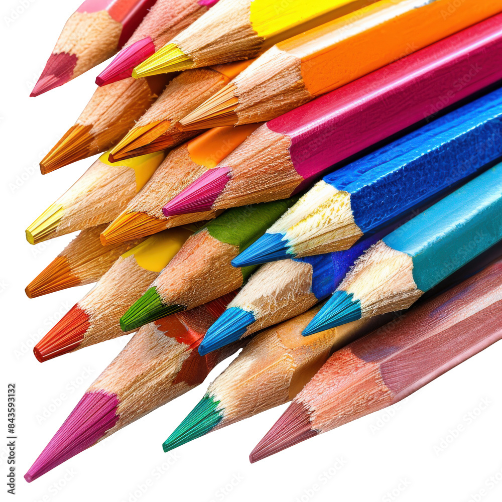 Triangular Arrangement of Brightly Colored Pencils on a Black Background