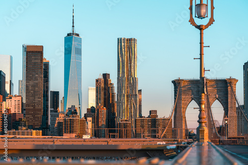 Brooklyn Bridge and skyline at sunrise, New York City 