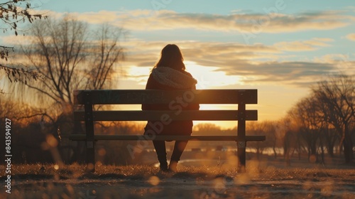 A woman sitting alone on a bench photo