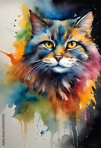 Cat painted in watercolor