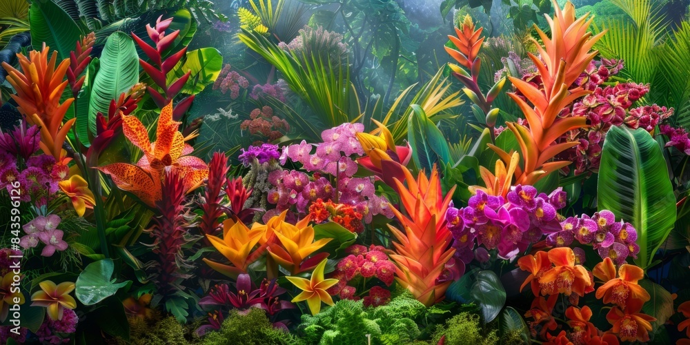 A Lush Tropical Garden In Full Bloom