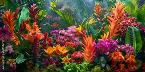 A Lush Tropical Garden In Full Bloom