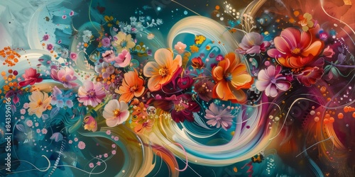 Abstract Floral Illustration With Swirling Colors and Artistic Details