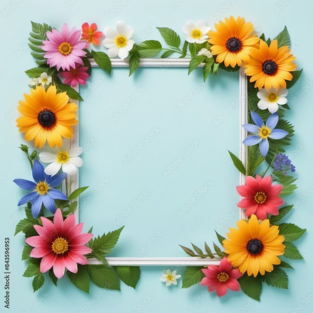 Summer Floral Frame, Pastel Beautiful Spring Template, Text Background, Copy Space. Summer Floral Frame, Pastel Beautiful Spring Template, Text Background, Copy Space.