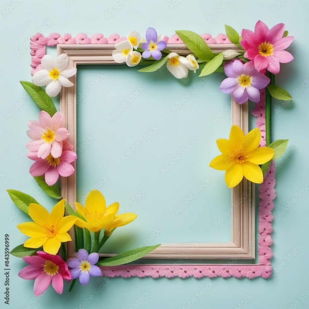 Summer Floral Frame, Pastel Beautiful Spring Template, Text Background, Copy Space. Summer Floral Frame, Pastel Beautiful Spring Template, Text Background, Copy Space.