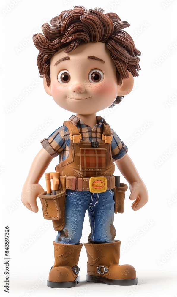 A cartoon boy in a workman's outfit with a tool belt A cartoon boy in a workman's outfit with a tool belt