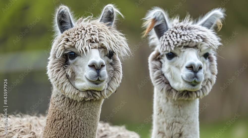 Couple Alpaca with selective focus. Generative Ai Couple Alpaca with selective focus. Generative Ai