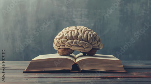 A book with an open brain. showing the concept of knowledge and learning in education and training 