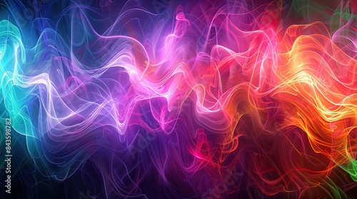 a kirlian effect of a sea of multi-coloured light waves in colourful harmony, in the style of soft ambience, scanner photography 