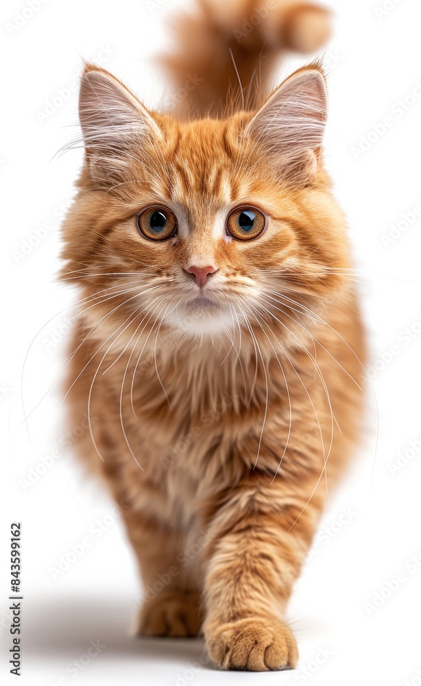 Persian kitten with black eyes is walking on a white background Persian kitten with black eyes is walking on a white background