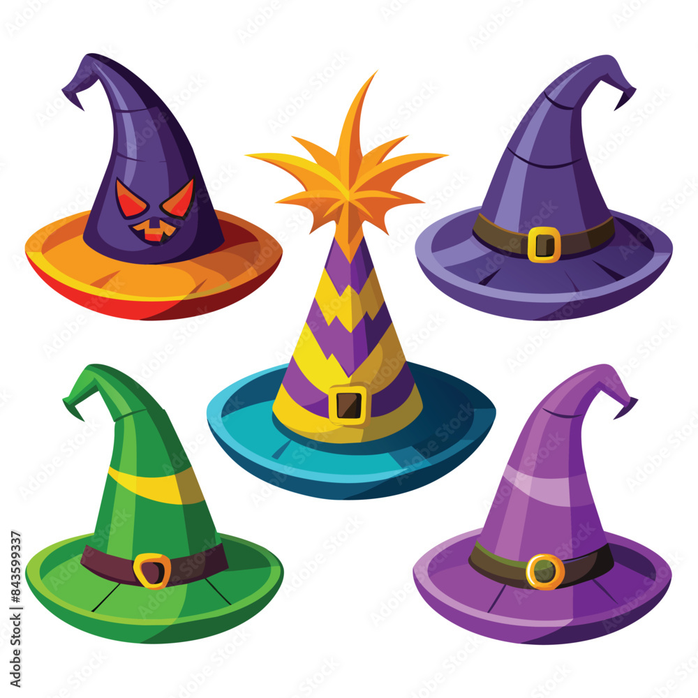 Halloween witch hat icon set ON WHITE BACKGROUND, 3D plastic Halloween witch hat icon set ON WHITE BACKGROUND, 3D plastic