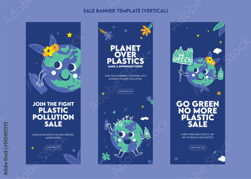 Plastic pollution awareness sale banner template flat illustration