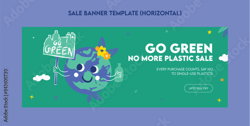 Plastic pollution awareness sale banner template flat illustration