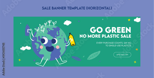 Plastic pollution awareness sale banner template flat illustration