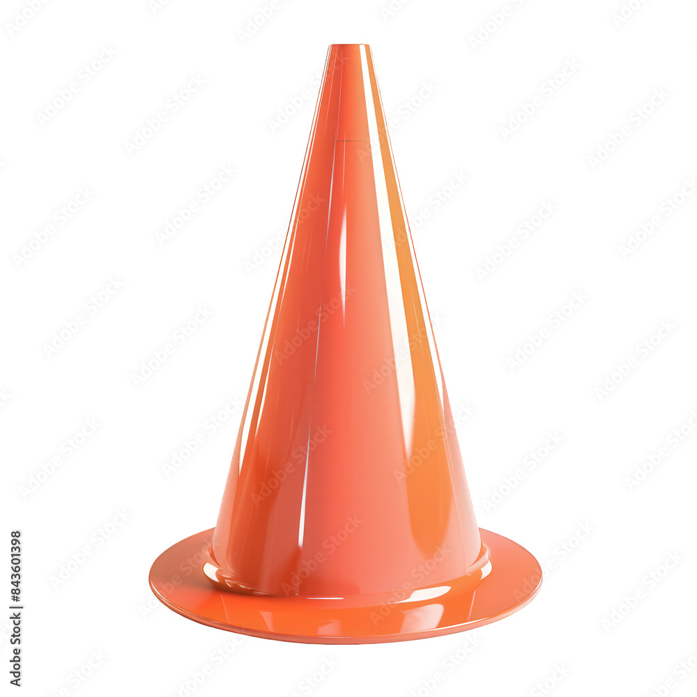 Realistic 3D Rendering of an Orange Traffic Cone with Reflective Strip on a Flat Black Surface