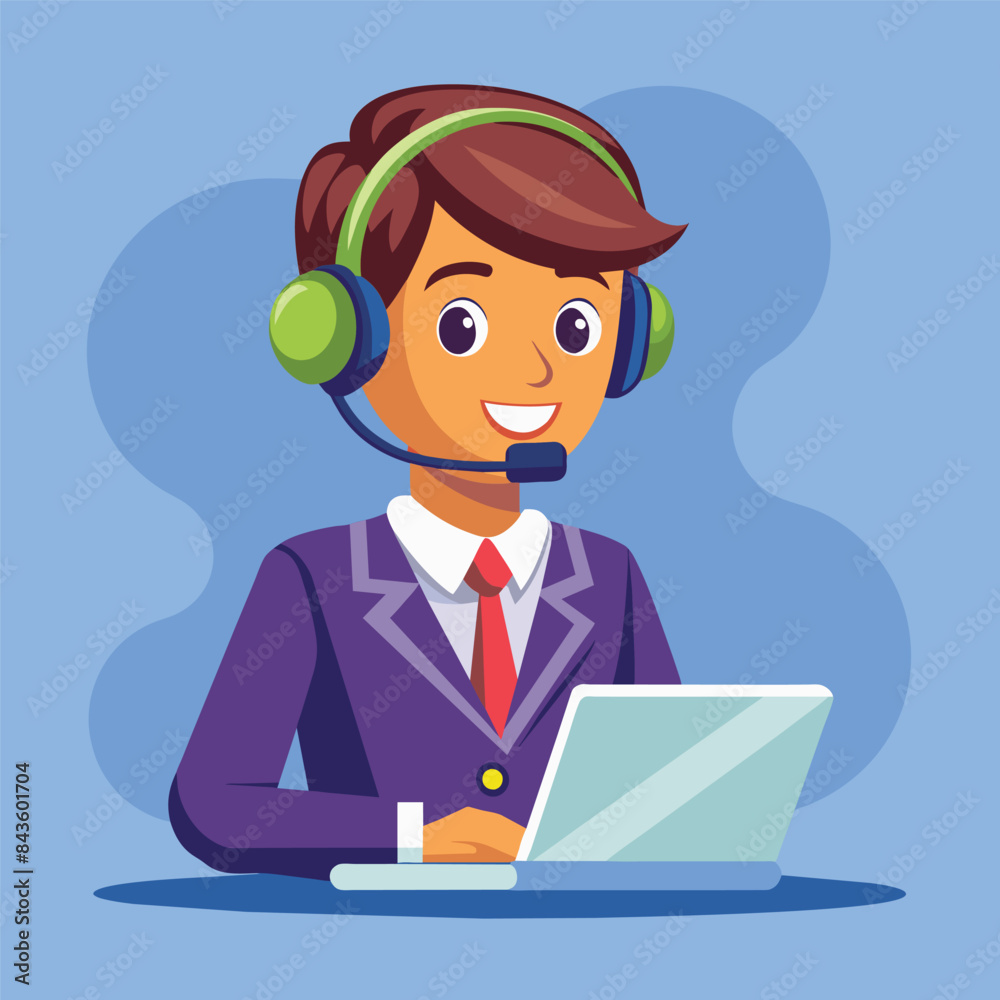 Office operator with headset talking with clients. Customer service, call center, hotline Office operator with headset talking with clients. Customer service, call center, hotline