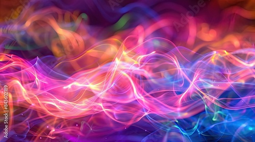 a kirlian effect of a sea of multi-coloured light waves in colourful harmony, in the style of soft ambience, scanner photography  photo