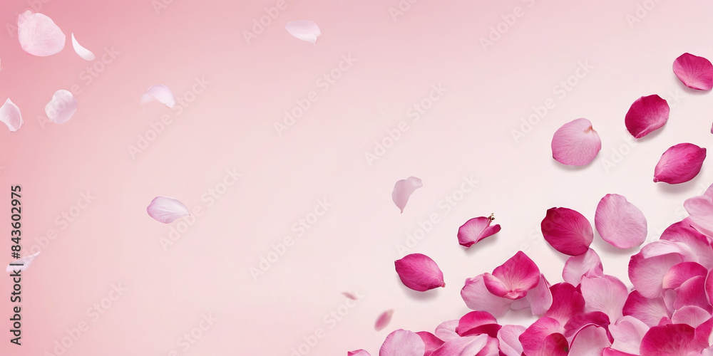 A delicate image of pink rose petals falling on a soft pink background A delicate image of pink rose petals falling on a soft pink background
