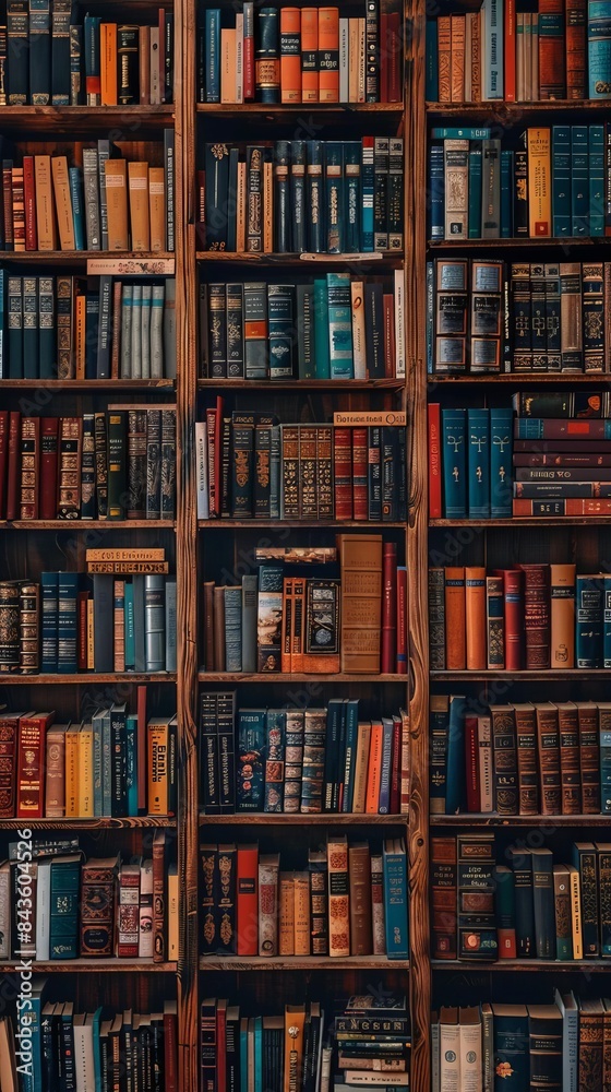 Wellstocked bookshelf overflowing with books, featuring a mix of colorful covers and various genres, creating a cozy and intellectual atmosphere Wellstocked bookshelf overflowing with books, featuring a mix of colorful covers and various genres, creating a cozy and intellectual atmosphere