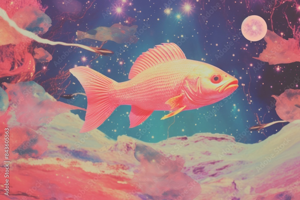 Naklejka premium Fish with galaxy craft collage aquarium outdoors animal.