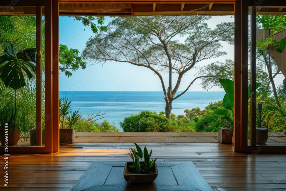 Fototapeta premium Window see ocean architecture outdoors building.