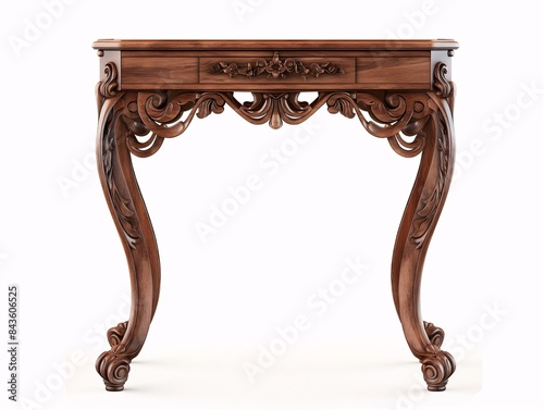 Elegant wooden side table with intricate carvings and curved legs, perfect for adding a touch of vintage charm to any room. photo