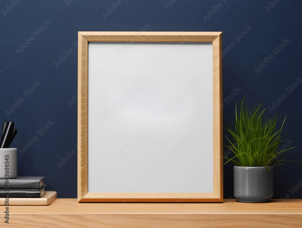 A classic picture frame hanging on a neutral wall. A classic picture frame hanging on a neutral wall.