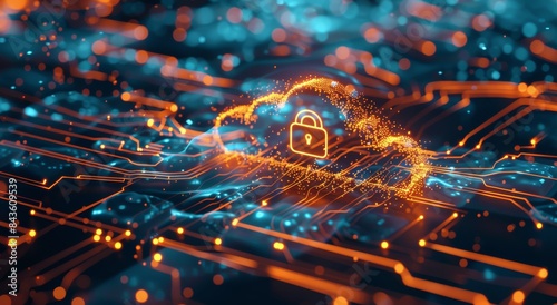 Digital Cloud Security Icon Over Abstract Data Network