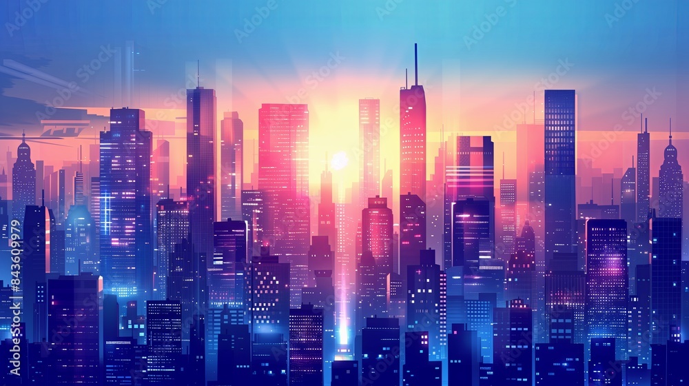 Fototapeta premium Modern city skyline at night with neon lights. Perfect for urban and futuristic themes, showcasing the vibrant and dynamic life of a metropolis.