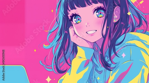 パソコンでゲームをする女の子　AI